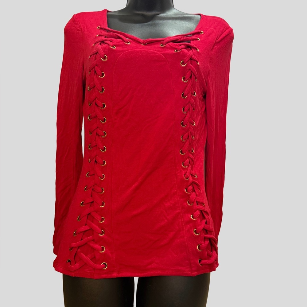 VENUS Red Lace-Up Blouse